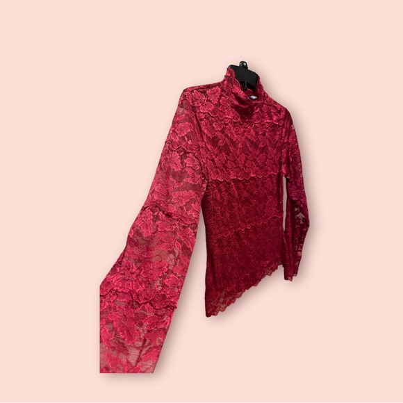 Apt. 9 Deep Red Lace Mock Neck Blouse with cami - Picture 4 of 4